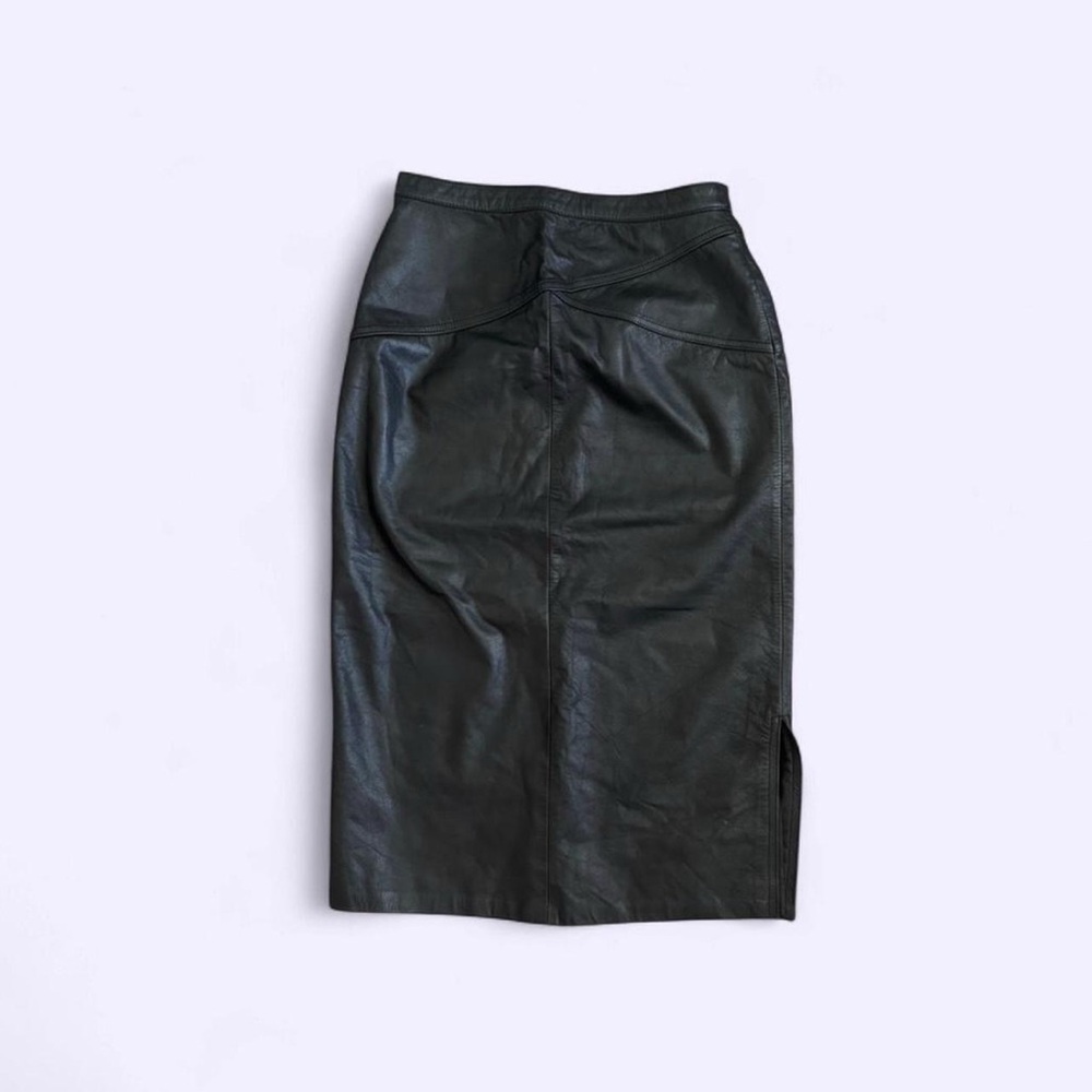 Vintage Laurice Genuine Leather Skirt 80s 90s Black Side Slit 8 10